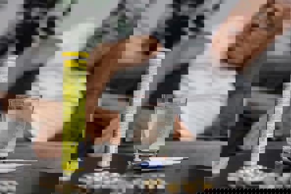 Man lying sick on sofa